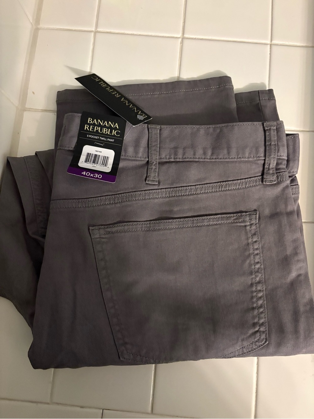 NWT Banana Republic Men’s Gray Slim Fit Twill 5-Pocket Pants Size 40x30
